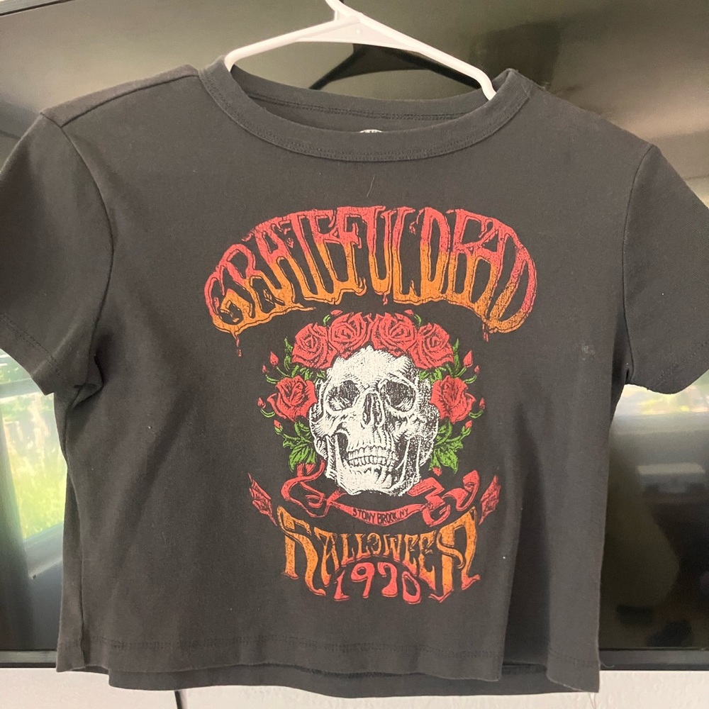 Grateful Dead Stony Brook NY Halloween 1970 Gray Crop Top T-Shirt Womens SM